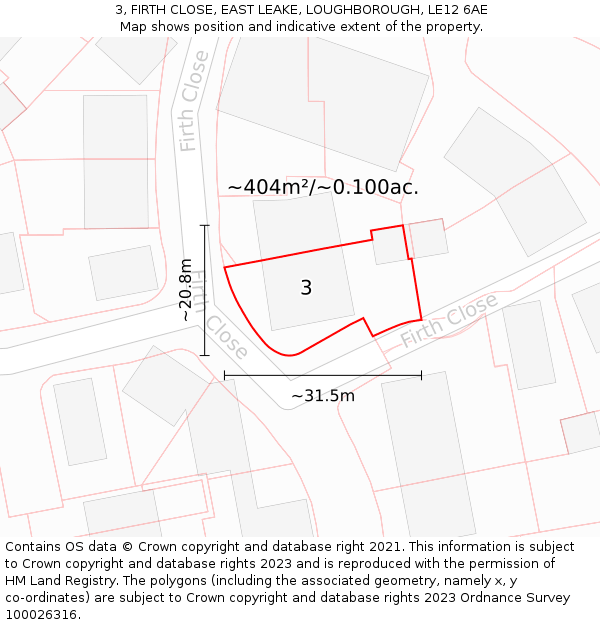 3, FIRTH CLOSE, EAST LEAKE, LOUGHBOROUGH, LE12 6AE: Plot and title map