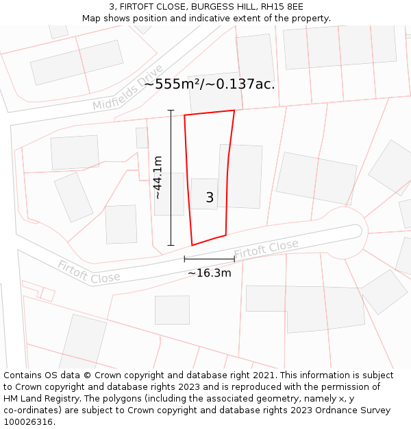 3, FIRTOFT CLOSE, BURGESS HILL, RH15 8EE: Plot and title map