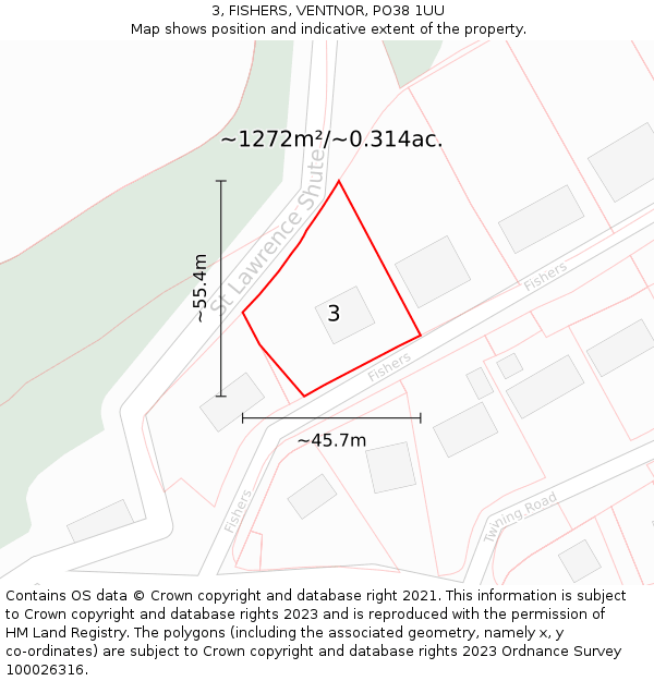 3, FISHERS, VENTNOR, PO38 1UU: Plot and title map