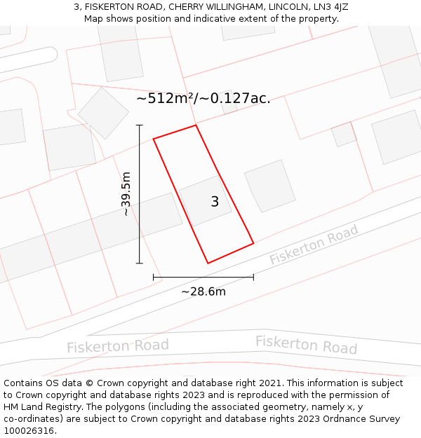 3, FISKERTON ROAD, CHERRY WILLINGHAM, LINCOLN, LN3 4JZ: Plot and title map