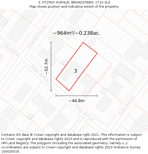 3, FITZROY AVENUE, BROADSTAIRS, CT10 3LS: Plot and title map