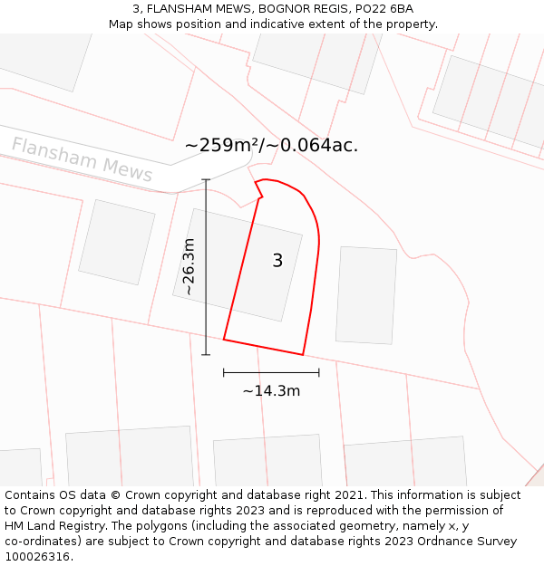 3, FLANSHAM MEWS, BOGNOR REGIS, PO22 6BA: Plot and title map