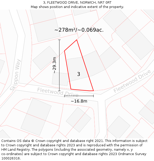 3, FLEETWOOD DRIVE, NORWICH, NR7 0RT: Plot and title map