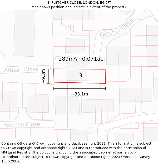 3, FLETCHER CLOSE, LONDON, E6 6FT: Plot and title map