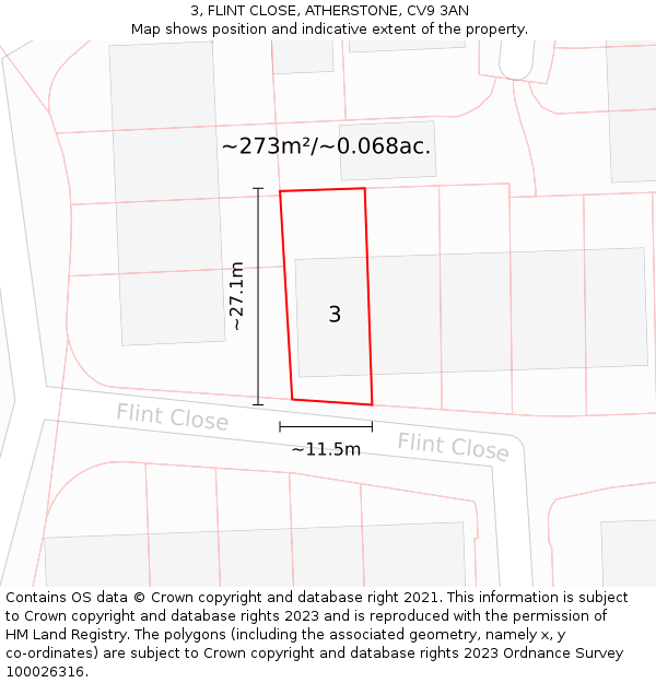 3, FLINT CLOSE, ATHERSTONE, CV9 3AN: Plot and title map