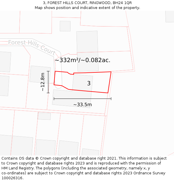 3, FOREST HILLS COURT, RINGWOOD, BH24 1QR: Plot and title map