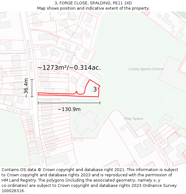 3, FORGE CLOSE, SPALDING, PE11 1XD: Plot and title map