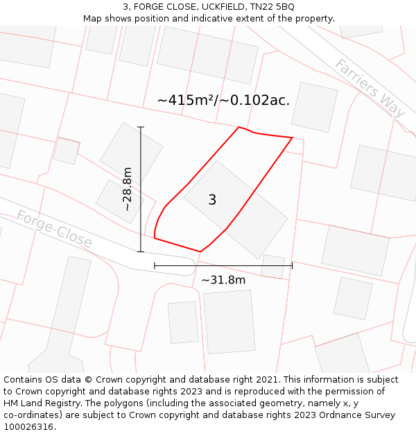 3, FORGE CLOSE, UCKFIELD, TN22 5BQ: Plot and title map