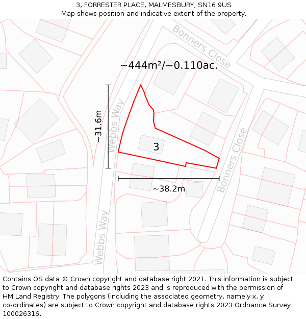 3, FORRESTER PLACE, MALMESBURY, SN16 9US: Plot and title map