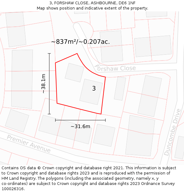 3, FORSHAW CLOSE, ASHBOURNE, DE6 1NF: Plot and title map