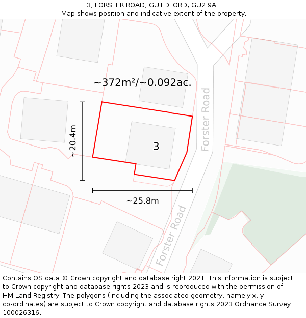 3, FORSTER ROAD, GUILDFORD, GU2 9AE: Plot and title map