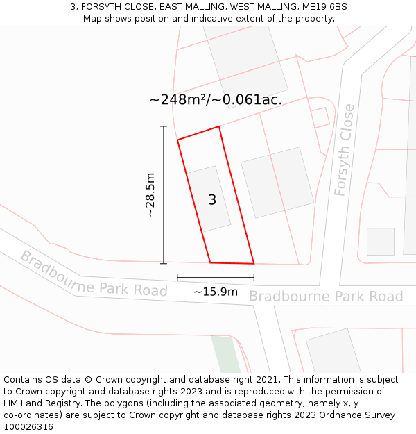 3, FORSYTH CLOSE, EAST MALLING, WEST MALLING, ME19 6BS: Plot and title map