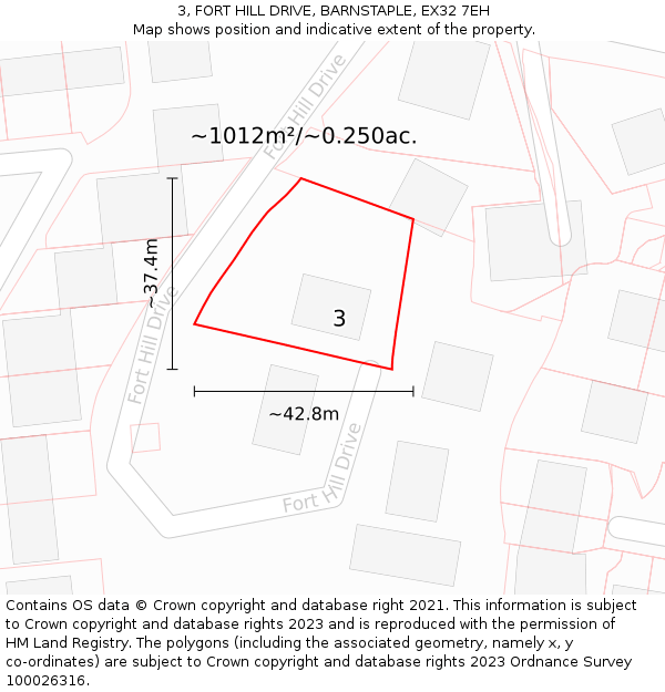 3, FORT HILL DRIVE, BARNSTAPLE, EX32 7EH: Plot and title map