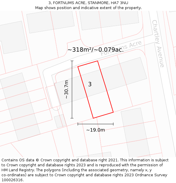 3, FORTNUMS ACRE, STANMORE, HA7 3NU: Plot and title map