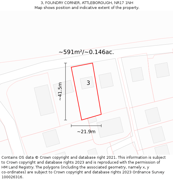3, FOUNDRY CORNER, ATTLEBOROUGH, NR17 1NH: Plot and title map