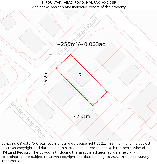 3, FOUNTAIN HEAD ROAD, HALIFAX, HX2 0SR: Plot and title map