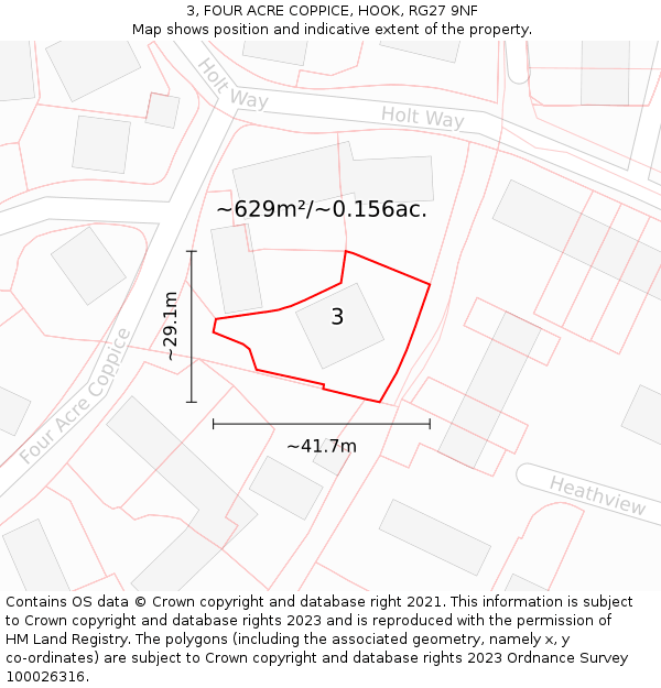 3, FOUR ACRE COPPICE, HOOK, RG27 9NF: Plot and title map