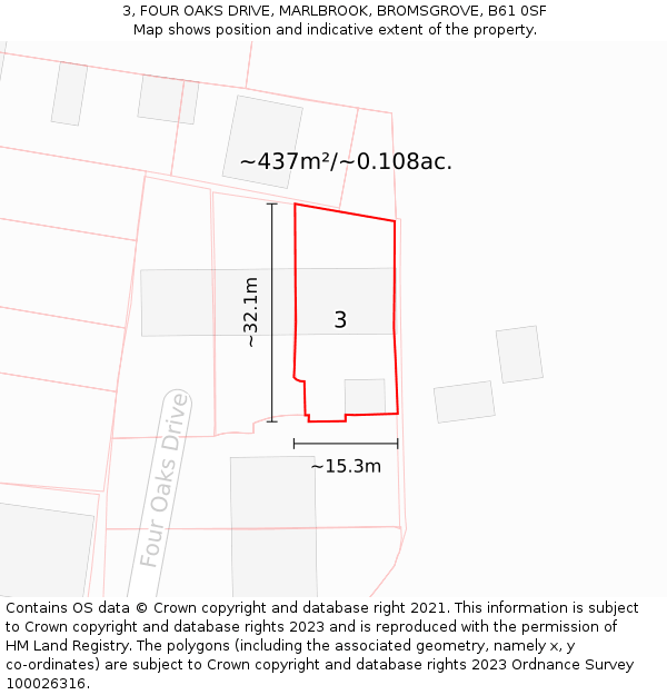 3, FOUR OAKS DRIVE, MARLBROOK, BROMSGROVE, B61 0SF: Plot and title map