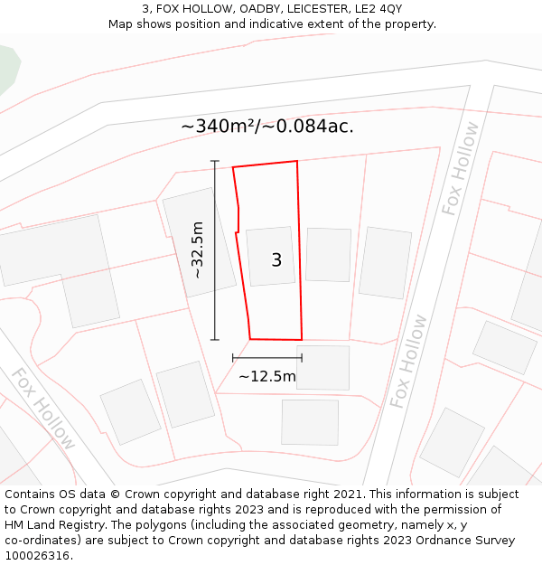 3, FOX HOLLOW, OADBY, LEICESTER, LE2 4QY: Plot and title map