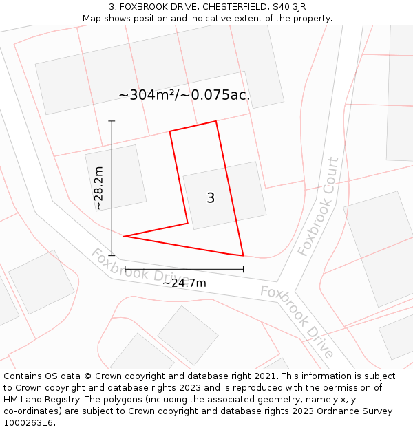 3, FOXBROOK DRIVE, CHESTERFIELD, S40 3JR: Plot and title map