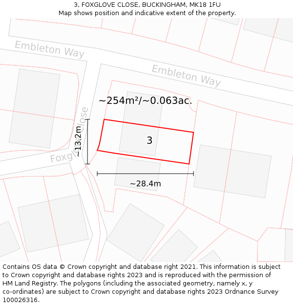 3, FOXGLOVE CLOSE, BUCKINGHAM, MK18 1FU: Plot and title map