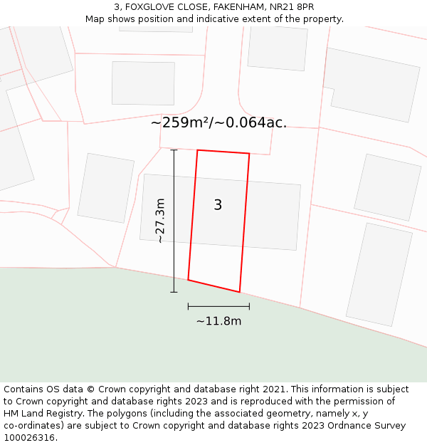 3, FOXGLOVE CLOSE, FAKENHAM, NR21 8PR: Plot and title map