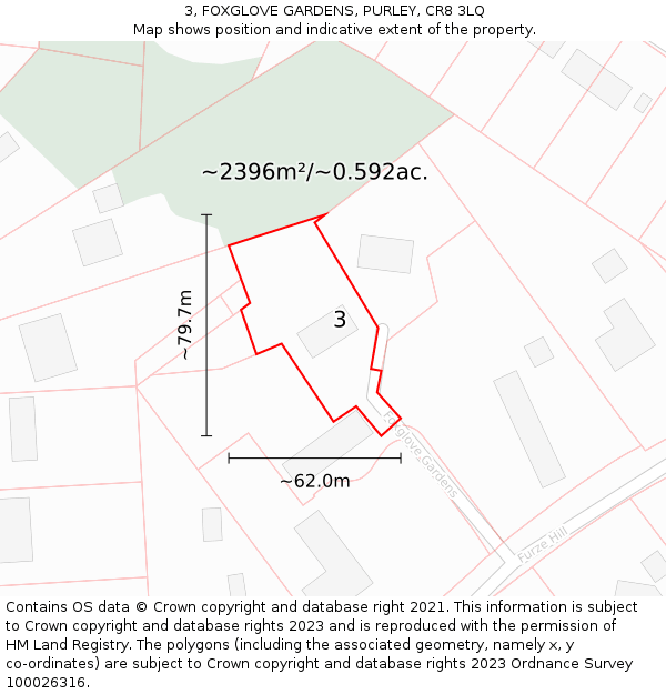 3, FOXGLOVE GARDENS, PURLEY, CR8 3LQ: Plot and title map