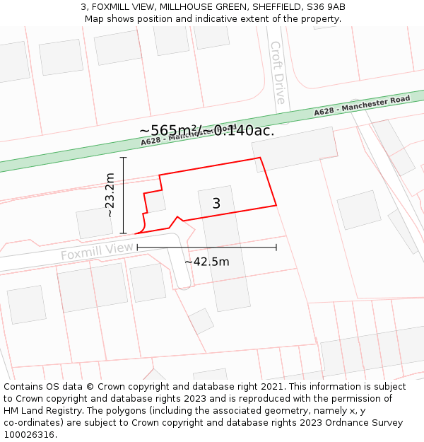 3, FOXMILL VIEW, MILLHOUSE GREEN, SHEFFIELD, S36 9AB: Plot and title map