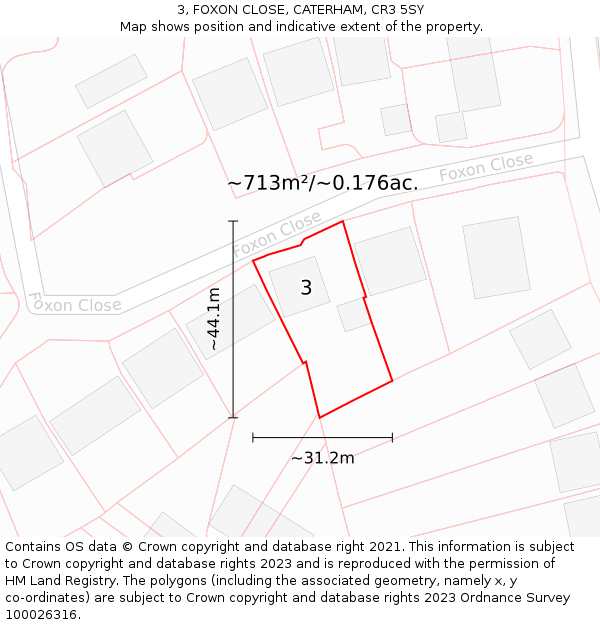 3, FOXON CLOSE, CATERHAM, CR3 5SY: Plot and title map