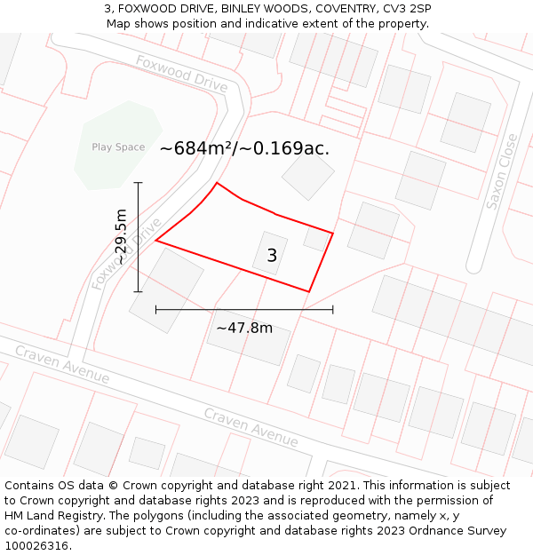 3, FOXWOOD DRIVE, BINLEY WOODS, COVENTRY, CV3 2SP: Plot and title map