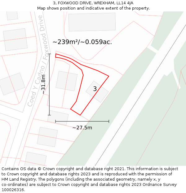 3, FOXWOOD DRIVE, WREXHAM, LL14 4JA: Plot and title map