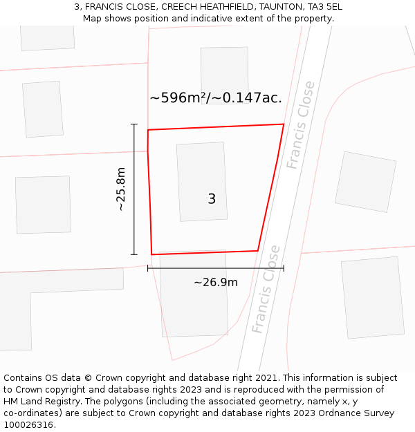 3, FRANCIS CLOSE, CREECH HEATHFIELD, TAUNTON, TA3 5EL: Plot and title map