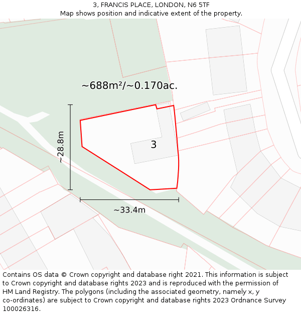3, FRANCIS PLACE, LONDON, N6 5TF: Plot and title map