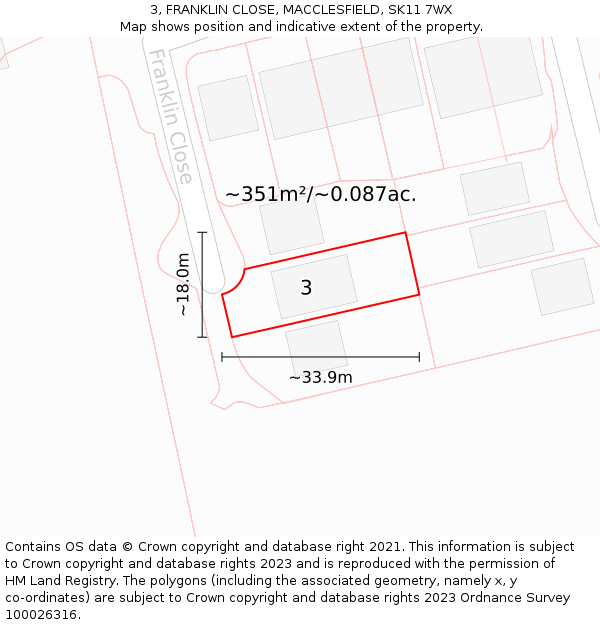 3, FRANKLIN CLOSE, MACCLESFIELD, SK11 7WX: Plot and title map