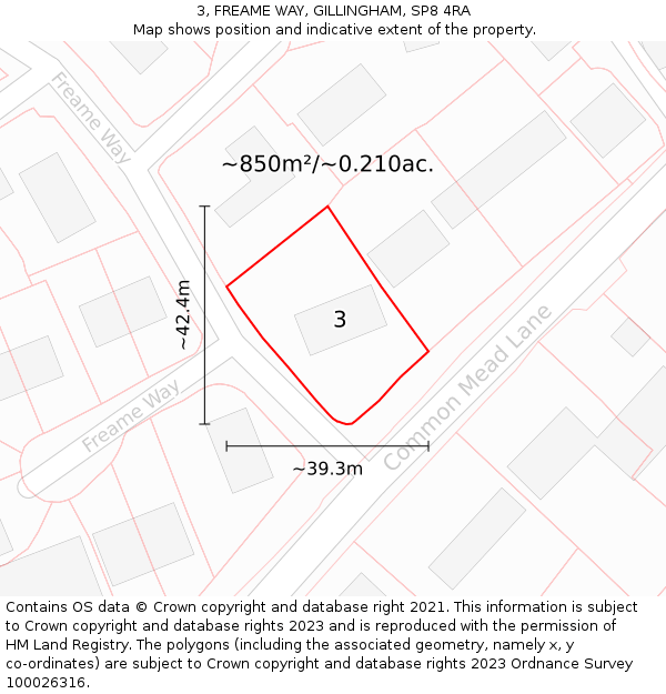 3, FREAME WAY, GILLINGHAM, SP8 4RA: Plot and title map