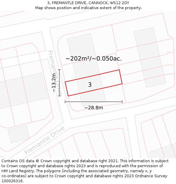 3, FREMANTLE DRIVE, CANNOCK, WS12 2GY: Plot and title map