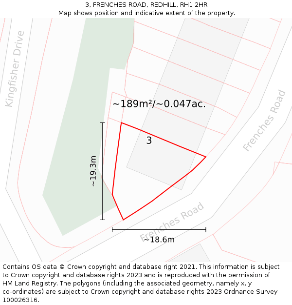 3, FRENCHES ROAD, REDHILL, RH1 2HR: Plot and title map
