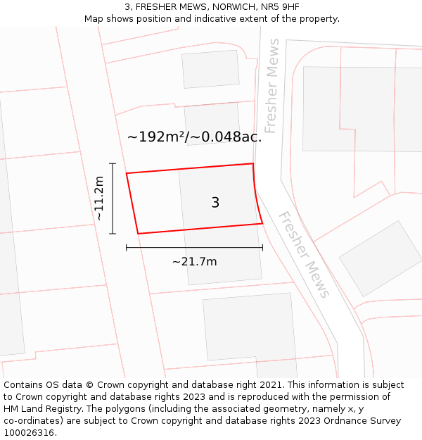 3, FRESHER MEWS, NORWICH, NR5 9HF: Plot and title map