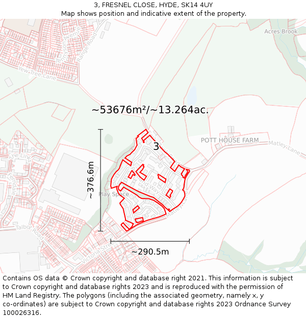 3, FRESNEL CLOSE, HYDE, SK14 4UY: Plot and title map