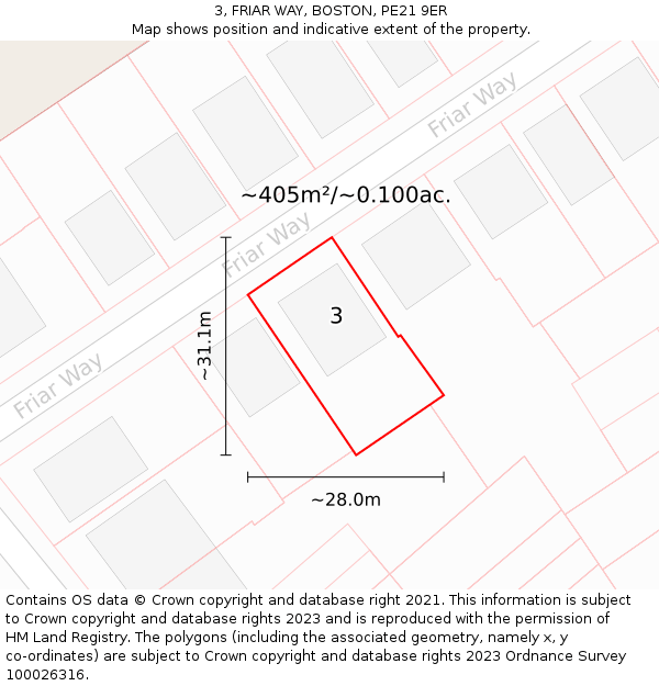 3, FRIAR WAY, BOSTON, PE21 9ER: Plot and title map