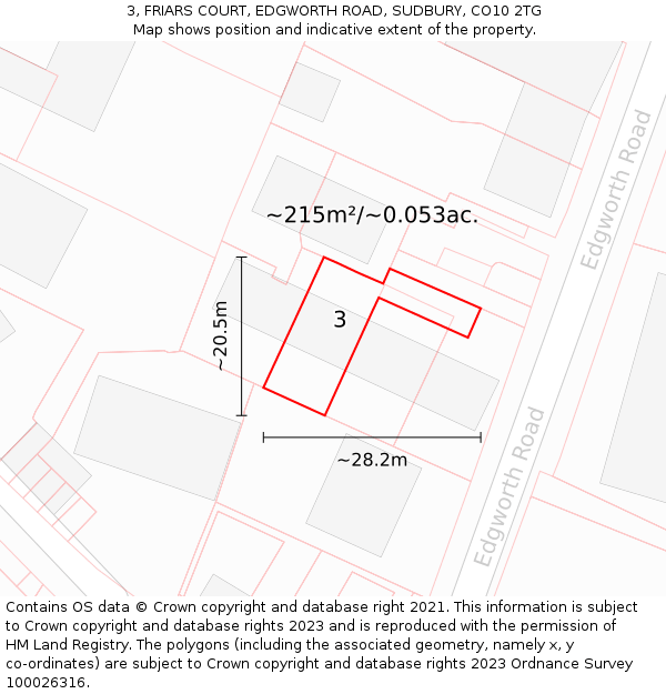 3, FRIARS COURT, EDGWORTH ROAD, SUDBURY, CO10 2TG: Plot and title map