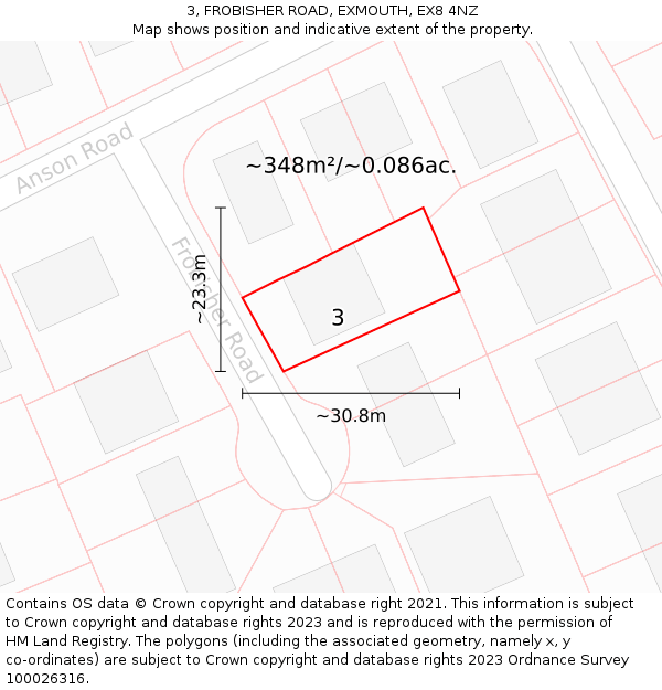 3, FROBISHER ROAD, EXMOUTH, EX8 4NZ: Plot and title map