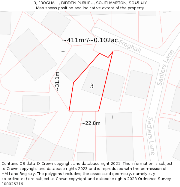 3, FROGHALL, DIBDEN PURLIEU, SOUTHAMPTON, SO45 4LY: Plot and title map