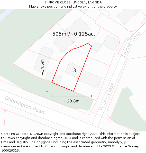 3, FROME CLOSE, LINCOLN, LN6 3DA: Plot and title map