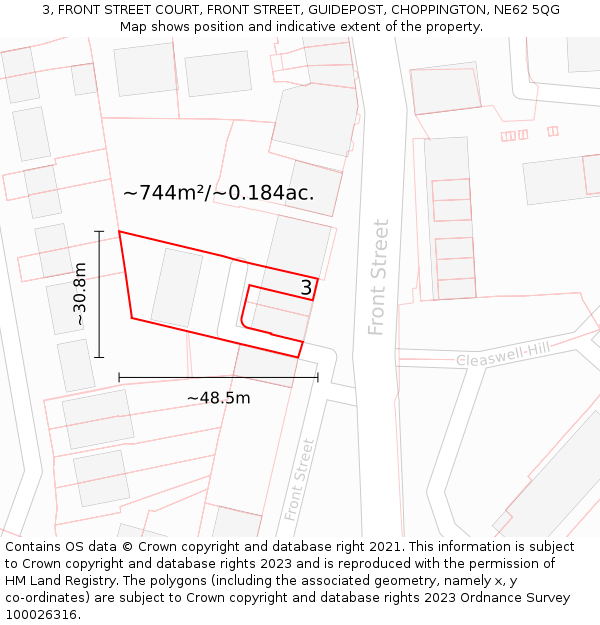 3, FRONT STREET COURT, FRONT STREET, GUIDEPOST, CHOPPINGTON, NE62 5QG: Plot and title map