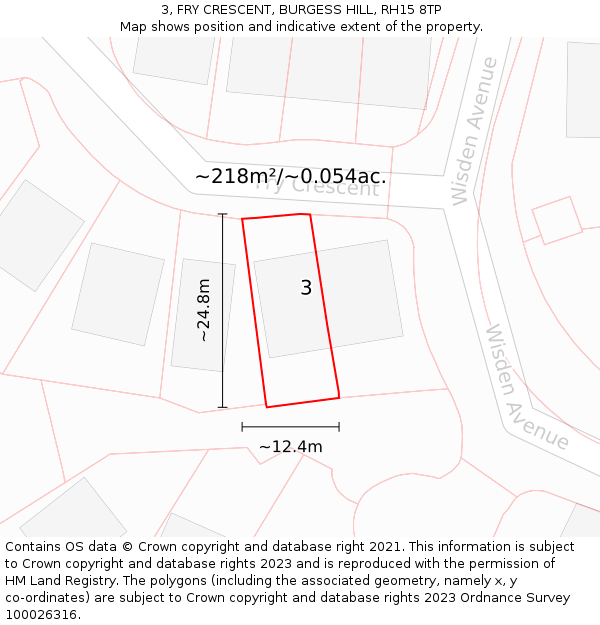 3, FRY CRESCENT, BURGESS HILL, RH15 8TP: Plot and title map