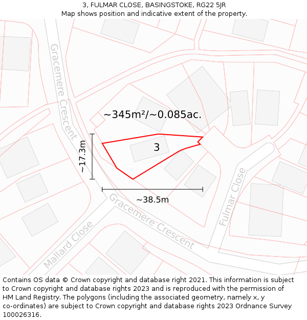 3, FULMAR CLOSE, BASINGSTOKE, RG22 5JR: Plot and title map