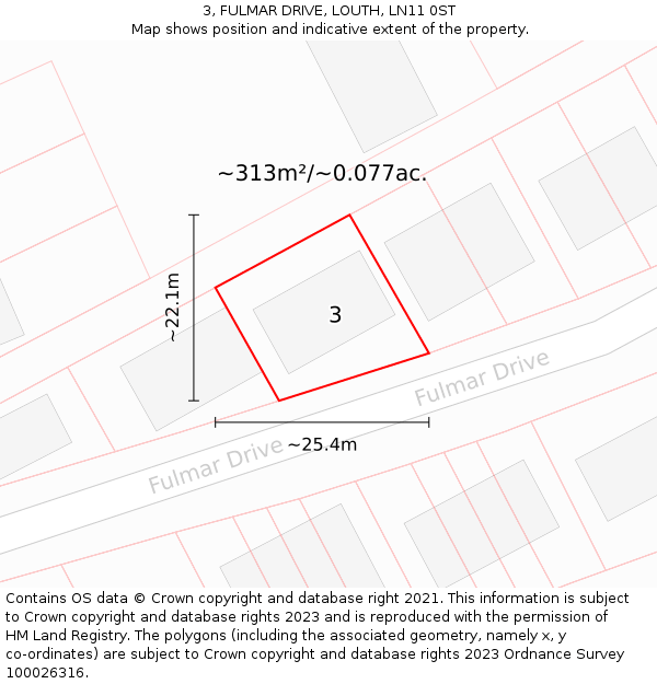 3, FULMAR DRIVE, LOUTH, LN11 0ST: Plot and title map