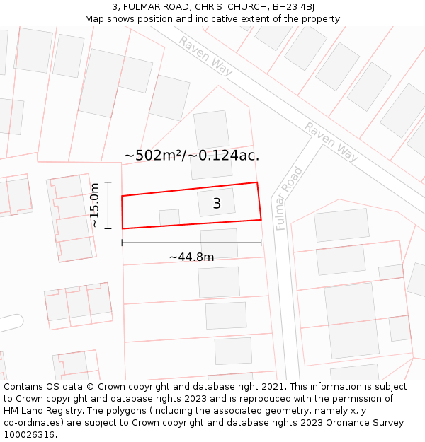 3, FULMAR ROAD, CHRISTCHURCH, BH23 4BJ: Plot and title map