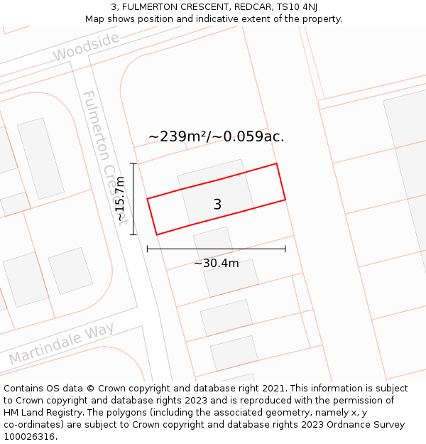 3, FULMERTON CRESCENT, REDCAR, TS10 4NJ: Plot and title map